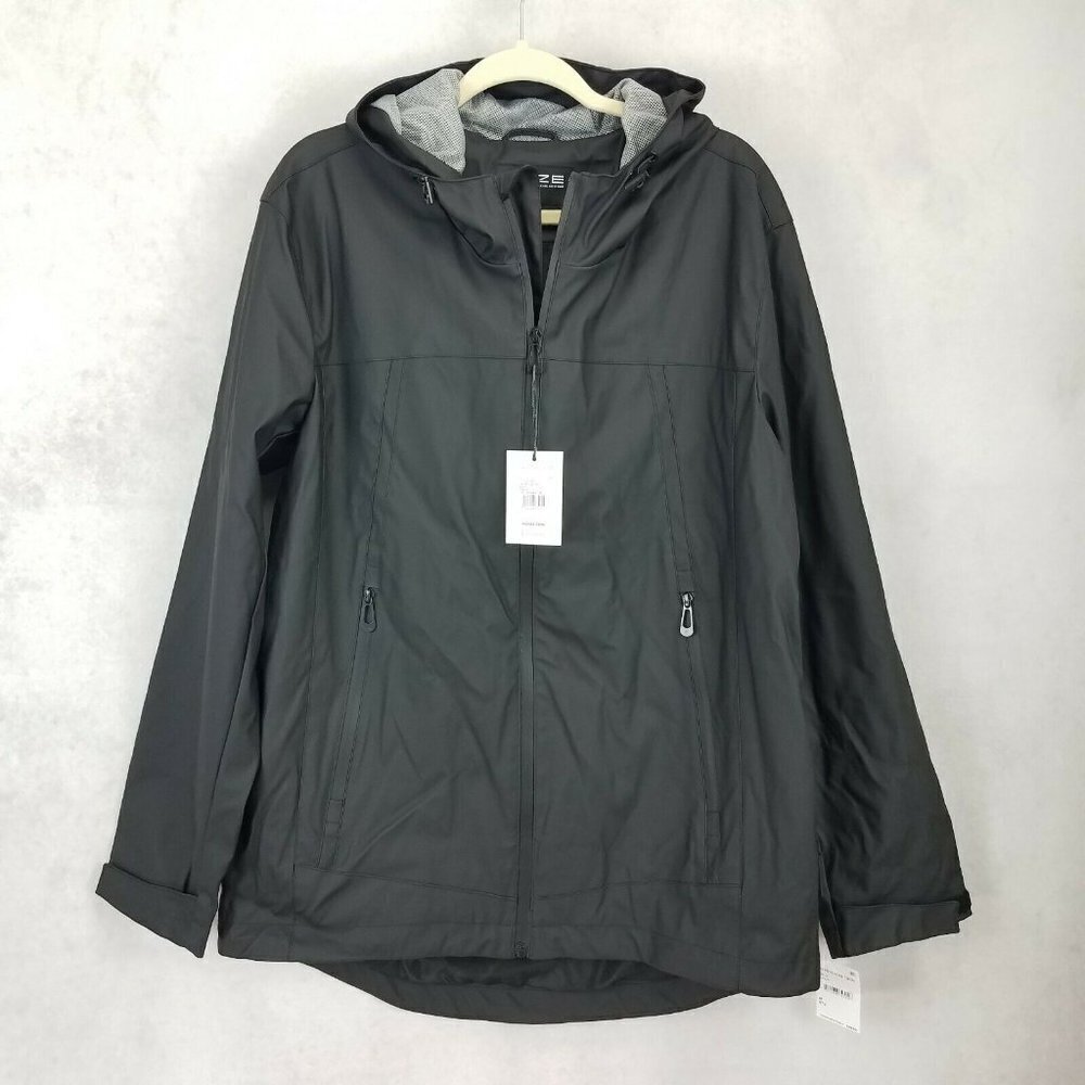 NWT Noize Theo Rain Jacket Hooded Raincoat Waterproof Black Windbreaker Mens L